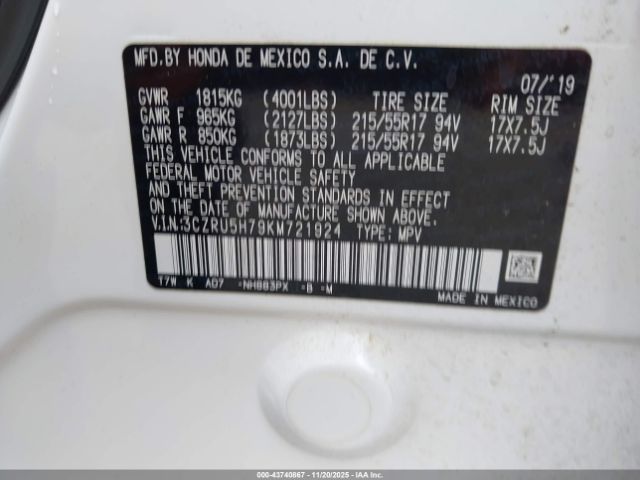 2019 HONDA HR-V 3CZRU5H79KM721924 Photo 8