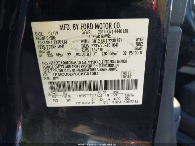 2012 FORD ESCAPE 1FMCU0D70CKC01085 Photo 8