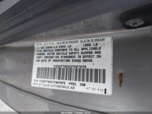 2003 SAAB 9-3 YS3DF78K537007075 Photo 8