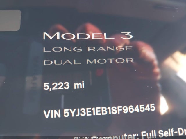 5YJ3E1EB1SF964545 Tesla Model 3 Long Range All-wheel Drive