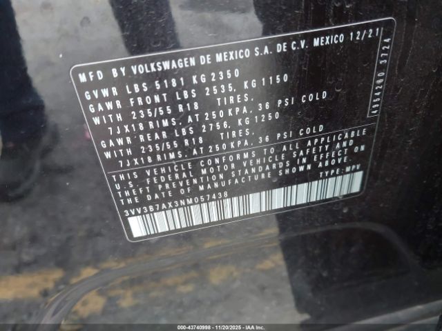 2022 VOLKSWAGEN TIGUAN 3VV3B7AX3NM057438 Photo 8