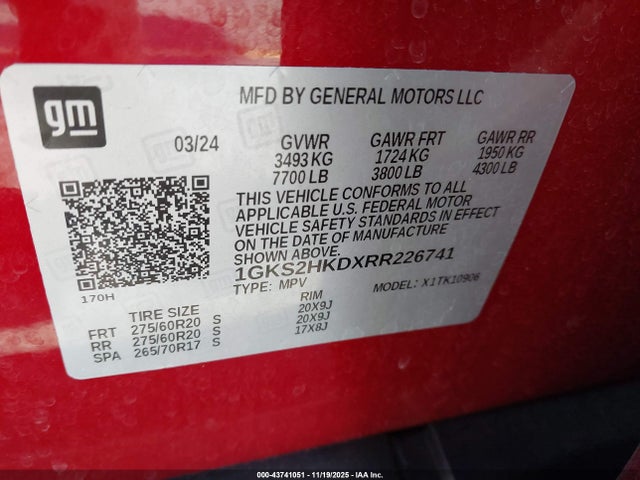 1GKS2HKDXRR226741 GMC Yukon Xl 4wd At4