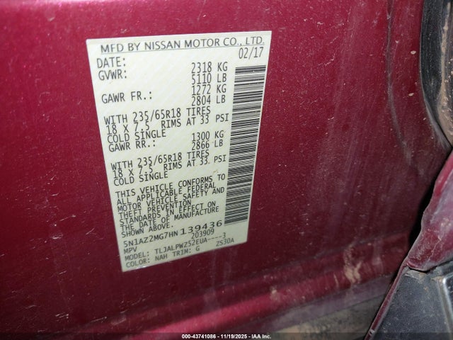 5N1AZ2MG7HN139436 Nissan MURANO S