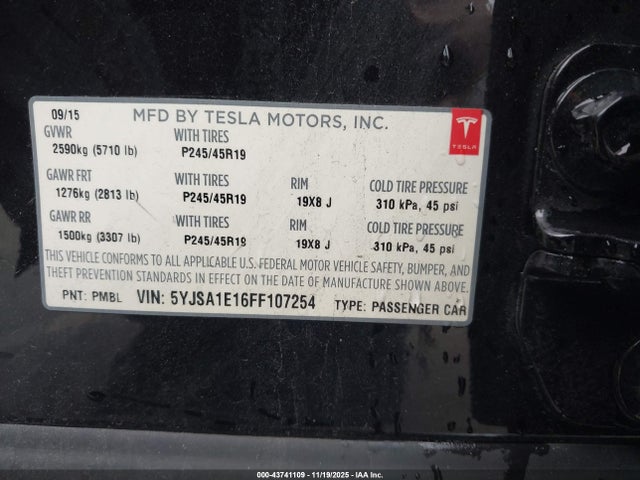 2015 TESLA MODEL S 5YJSA1E16FF107254 Photo 8