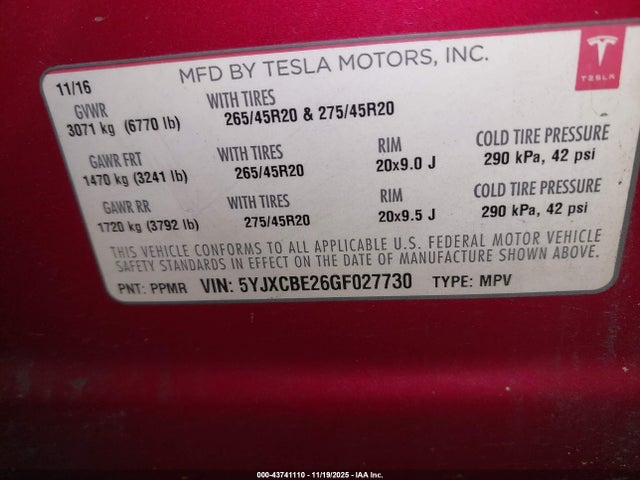 2016 TESLA MODEL X 5YJXCBE26GF027730 Photo 8