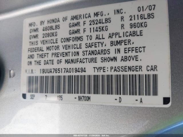 2007 ACURA TL 19UUA76517A019494 Photo 8