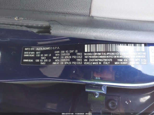 2018 ALFA ROMEO STELVIO ZASFAKPN8J7B67470 Photo 8