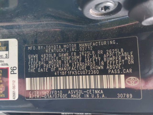 2012 TOYOTA CAMRY 4T1BF1FK5CU072360 Photo 8