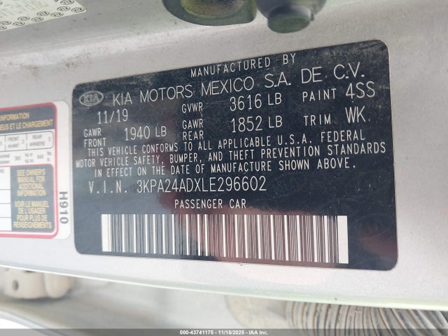 3KPA24ADXLE296602 KIA RIO LX