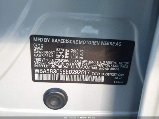 Aukcja sprzedaży 2014 Bmw 535i Xdrive, vin: WBA5B3C56ED292517, numer aukcji: 43741176
