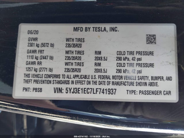 2020 TESLA MODEL 3 5YJ3E1EC7LF741937 Photo 8