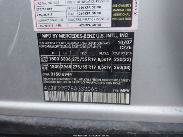 2008 MERCEDES-BENZ GL 320 CDI 4JGBF22E78A333065 Photo 8