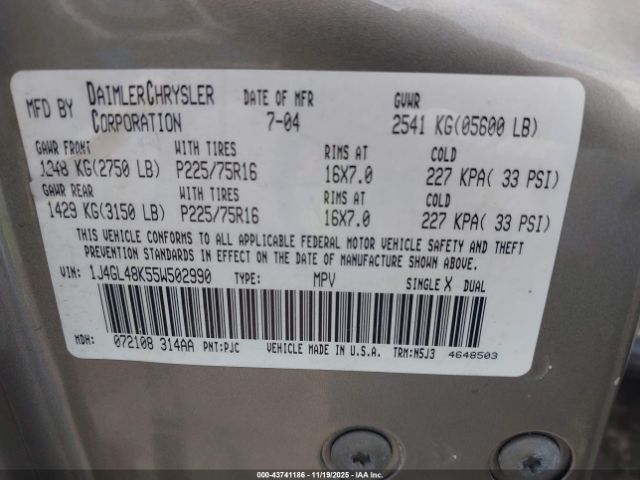 2005 JEEP LIBERTY 1J4GL48K55W502990 Photo 8