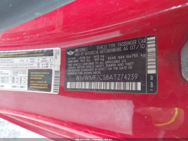 2010 MINI COOPER S WMWMF7C58ATZ74239 Photo 8