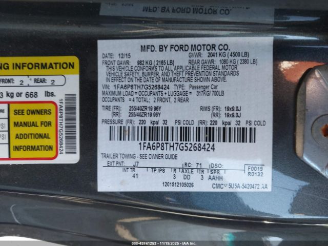 2016 FORD MUSTANG 1FA6P8TH7G5268424 Photo 8