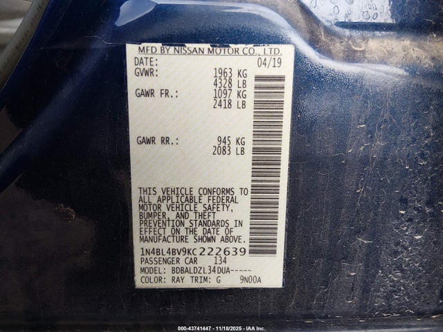 Nissan Altima 2019 1N4BL4BV9KC222639 Image 9