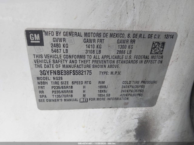 2015 CADILLAC SRX 3GYFNBE38FS582175 Photo 8