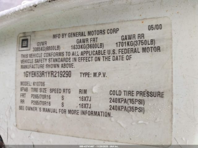 2000 CADILLAC ESCALADE 1GYEK63R1YR219290 Photo 8