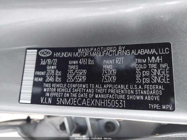 5NMJECAEXNH150531 Hyundai Tucson Limited