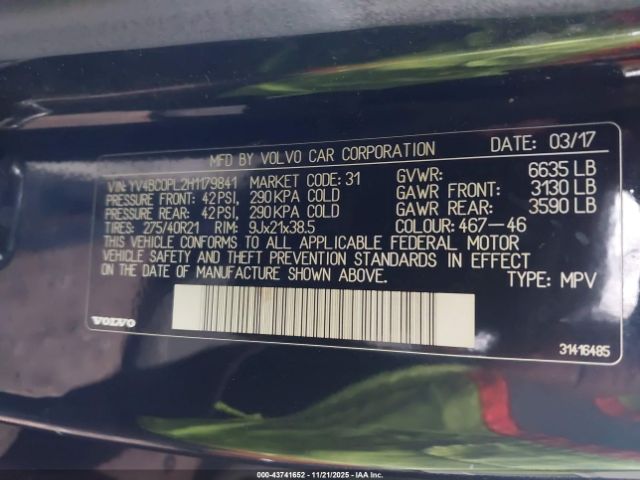 2017 VOLVO XC90 HYBRID YV4BC0PL2H1179841 Photo 8