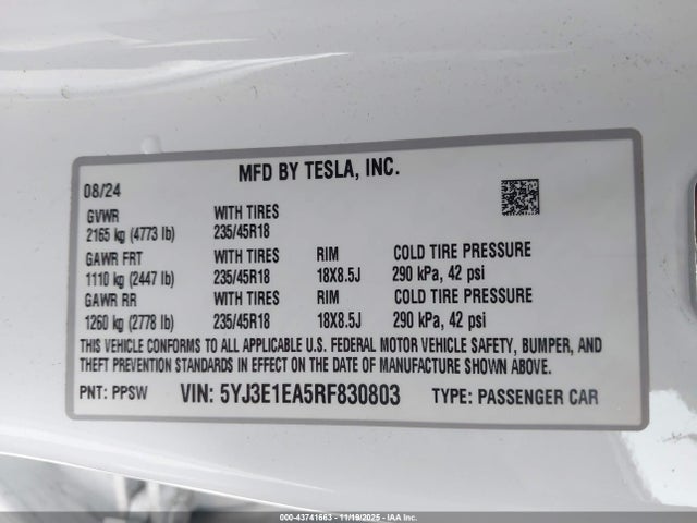 2024 TESLA MODEL 3 5YJ3E1EA5RF830803 Photo 8