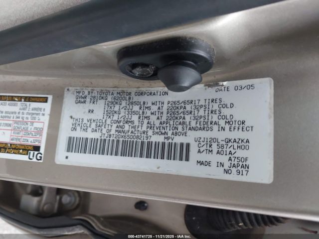 2005 LEXUS GX 470 JTJBT20X650082197 Photo 8