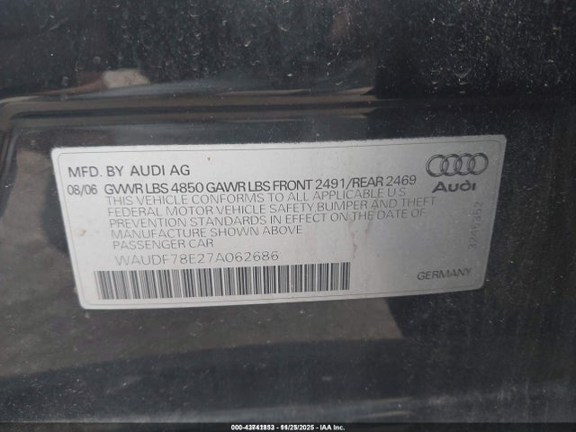2007 AUDI A4 WAUDF78E27A062686 Photo 8