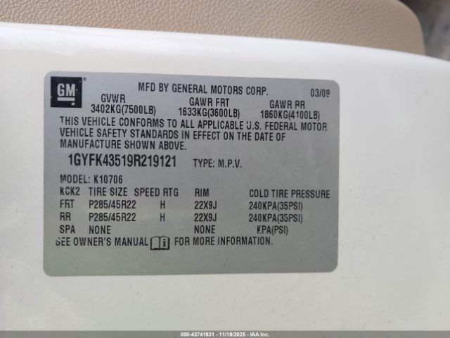 2009 CADILLAC ESCALADE HYBRID 1GYFK43519R219121 Photo 8