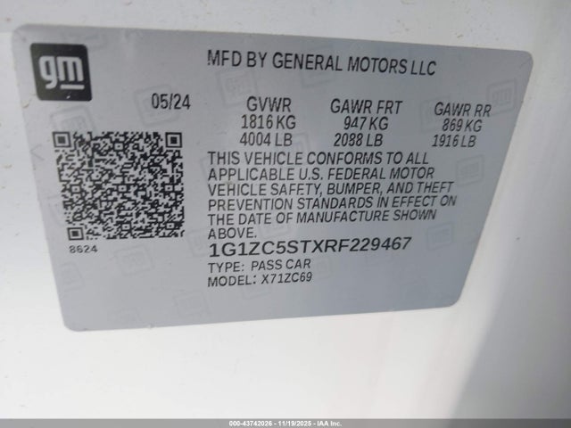 1G1ZC5STXRF229467 Chevrolet Malibu Fwd 1fl
