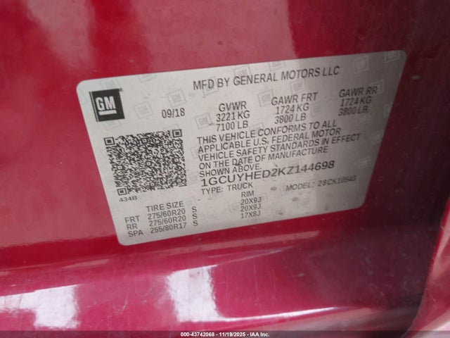 1GCUYHED2KZ144698 Chevrolet Silverado 1500 High Country