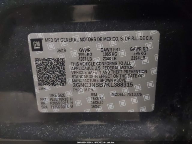 2019 CHEVROLET TRAX 3GNCJNSB7KL388315 Photo 8