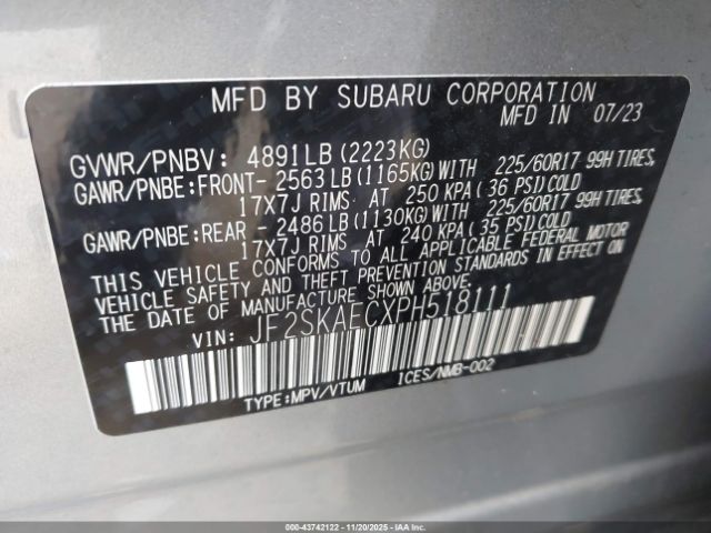2023 SUBARU FORESTER JF2SKAECXPH518111 Photo 8