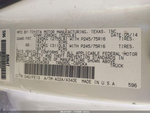 2014 TOYOTA TACOMA 5TFTX4GN6EX034363 Photo 8