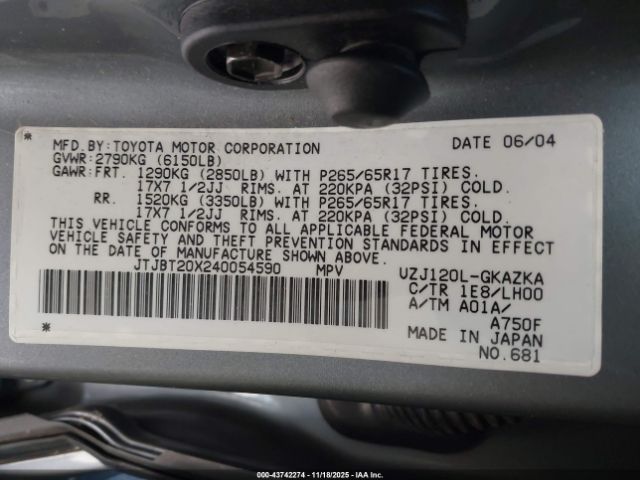 2004 LEXUS GX 470 JTJBT20X240054590 Photo 8
