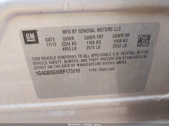 1G4GB5G39EF173019 Buick Lacrosse Leather Group