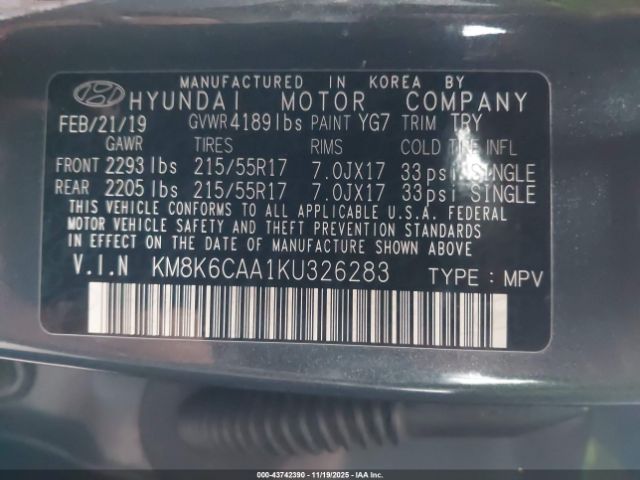 2019 HYUNDAI KONA KM8K6CAA1KU326283 Photo 8