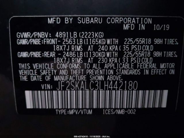 2020 SUBARU FORESTER JF2SKALC3LH442180 Photo 8