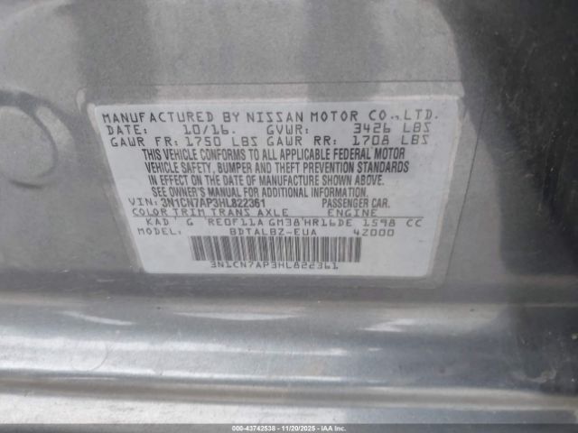2017 NISSAN VERSA 3N1CN7AP3HL822361 Photo 8