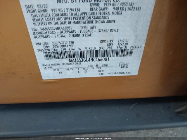 MAJ6S3GL4NC466001 Ford Ecosport Se