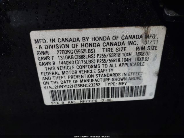 2011 ACURA MDX 2HNYD2H28BH523252 Photo 8
