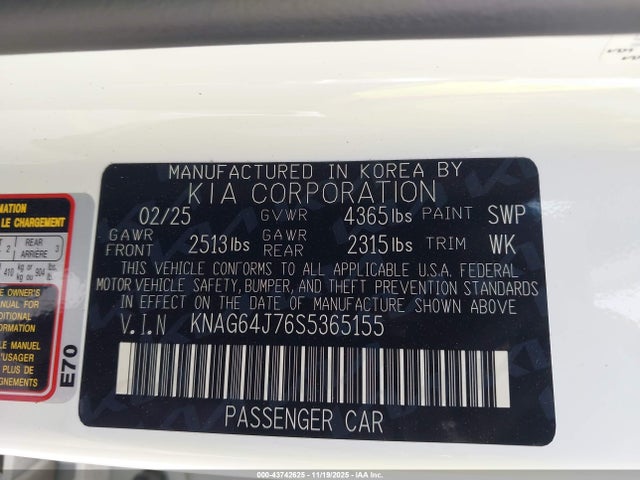 KNAG64J76S5365155 KIA K5 Gt-line