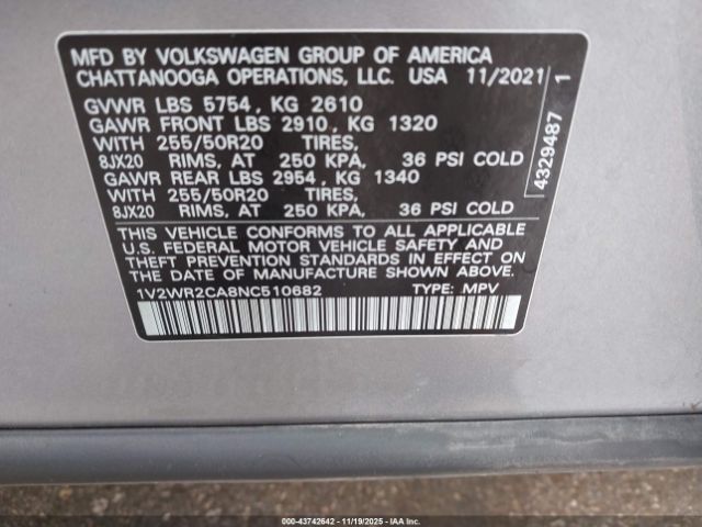 2022 VOLKSWAGEN ATLAS 1V2WR2CA8NC510682 Photo 8