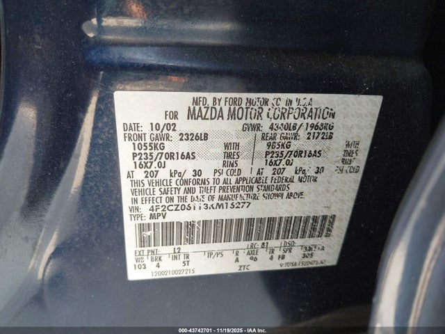 2003 MAZDA TRIBUTE 4F2CZ06113KM16277 Photo 8