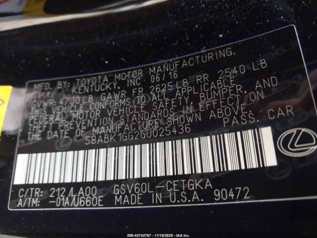 2016 LEXUS ES 350 58ABK1GG2GU025436 Photo 8