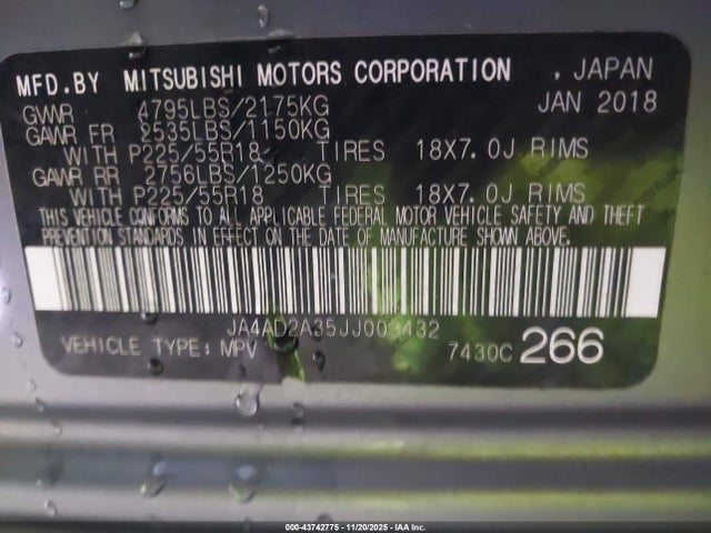 2018 MITSUBISHI OUTLANDER JA4AD2A35JJ003432 Photo 8