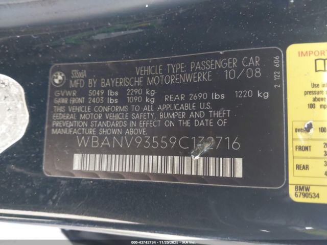 2009 BMW 535I WBANV93559C132716 Photo 8