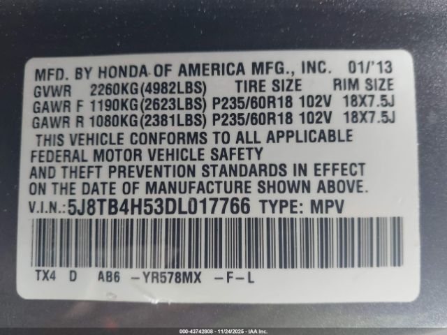 2013 ACURA RDX 5J8TB4H53DL017766 Photo 8
