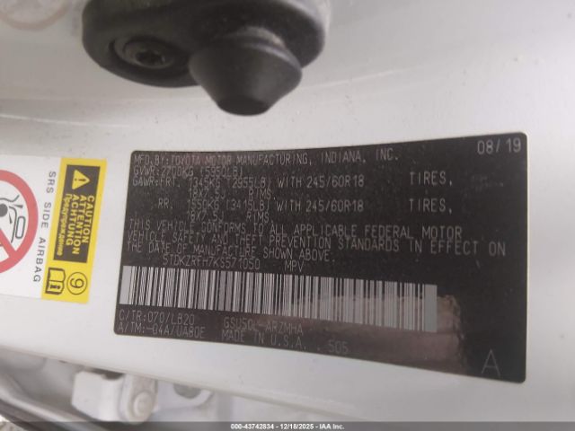 2019 TOYOTA HIGHLANDER 5TDKZRFH7KS571050 Photo 8