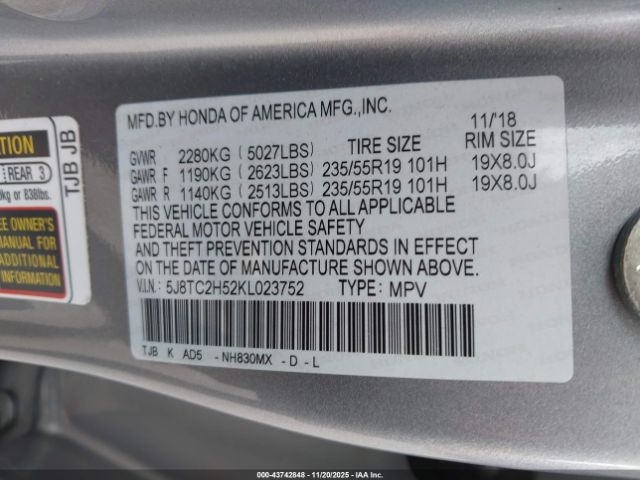 2019 ACURA RDX 5J8TC2H52KL023752 Photo 8