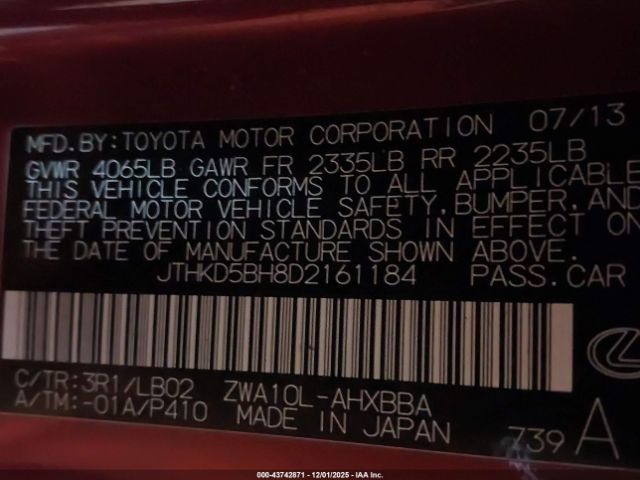 2013 LEXUS CT 200H JTHKD5BH8D2161184 Photo 8